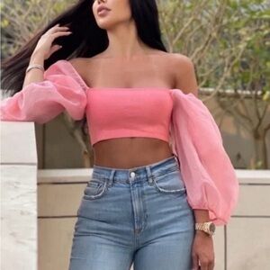 Zara Pink Off-Shoulder Crop Top